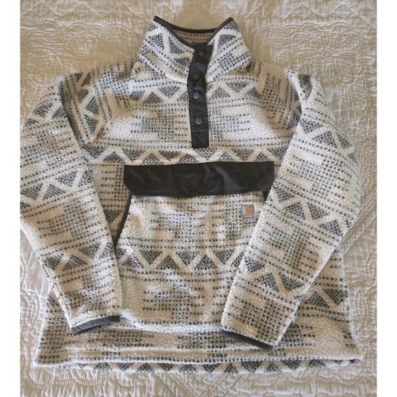 Carhartt Sweaters - Carhartt Women's Relaxed Fit Fleece Pullover Snap Sherpa Aztec Size Large L